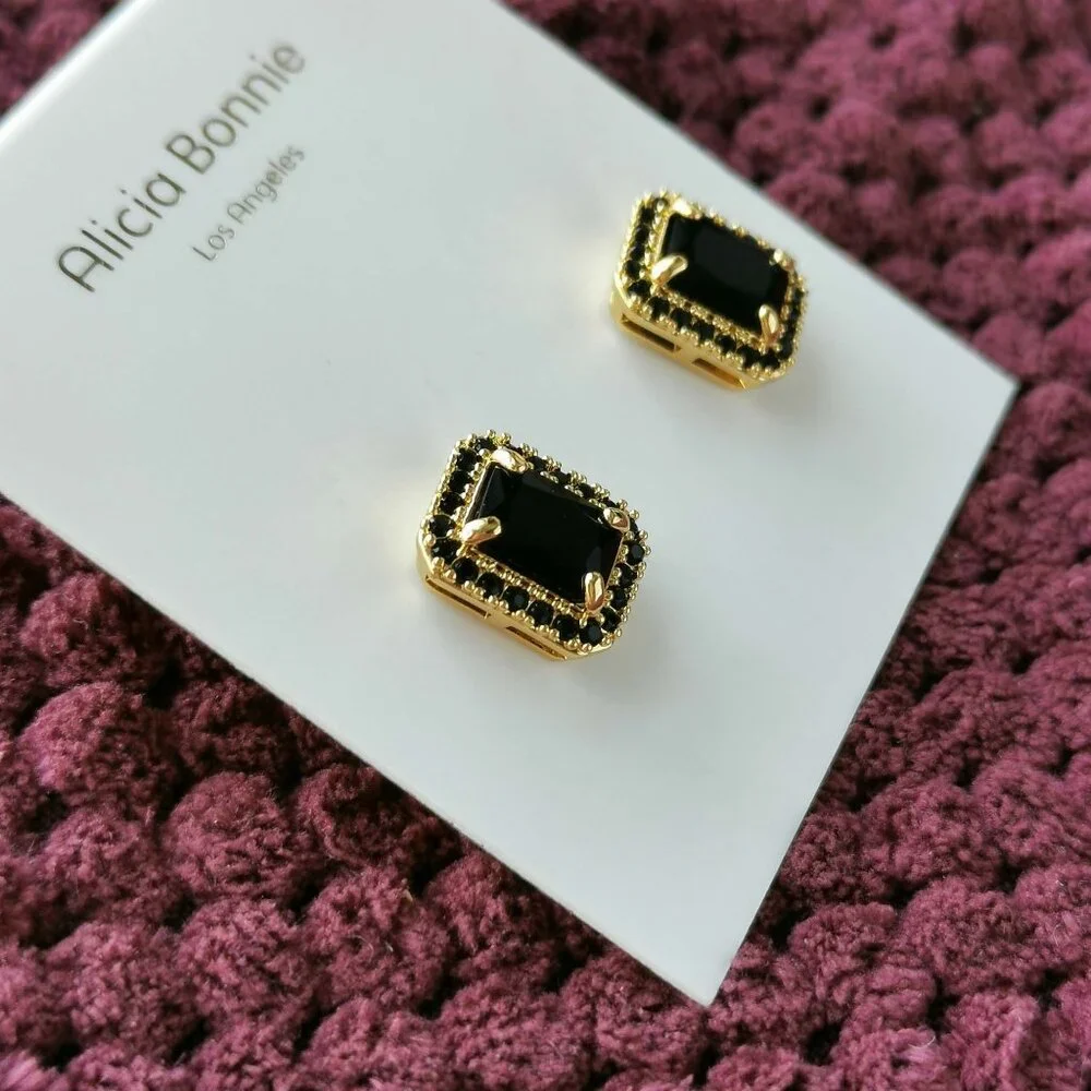 Alicia Bonnie Gold Black Crystal Aurora Stud Earrings NEW